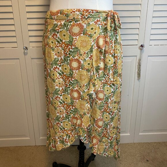 CYNTHIA ROWLEY FLORAL WRAP MIDI ASYMMETRICAL VISCOSE SKIRT - Picture 1 of 7